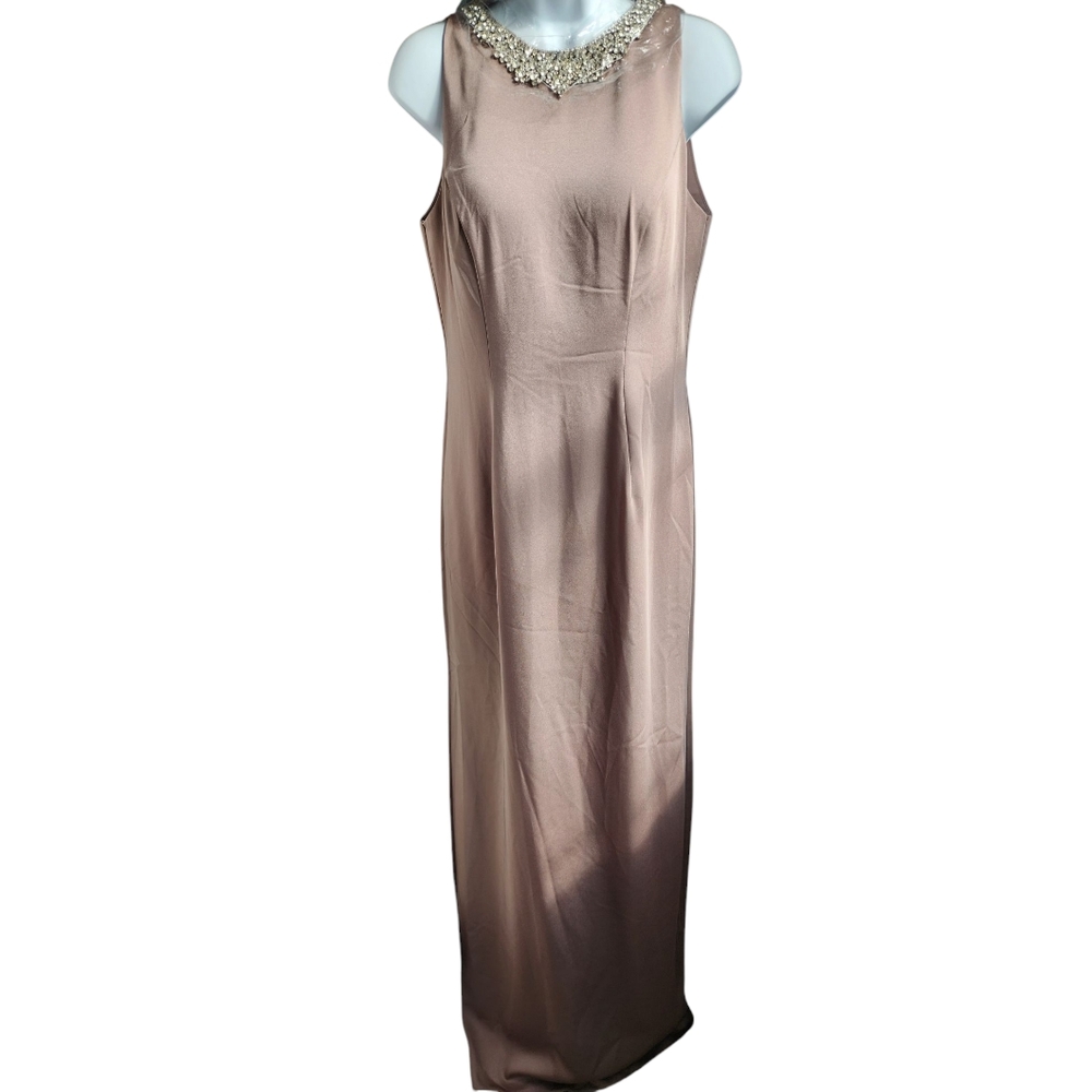 NWT Cameron Blake by Mon Cheri Taupe Long Formal Gown Size 6 Wedding MOB
